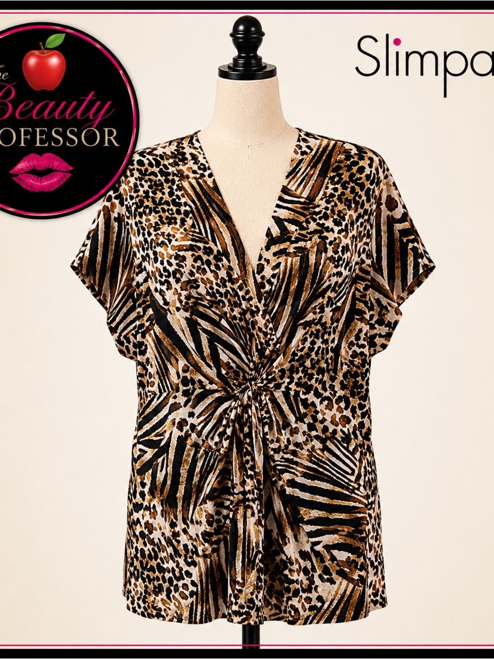 💞 Slimpact XL Animal Print Blouse Built In Shapewear Twist Front Leopard